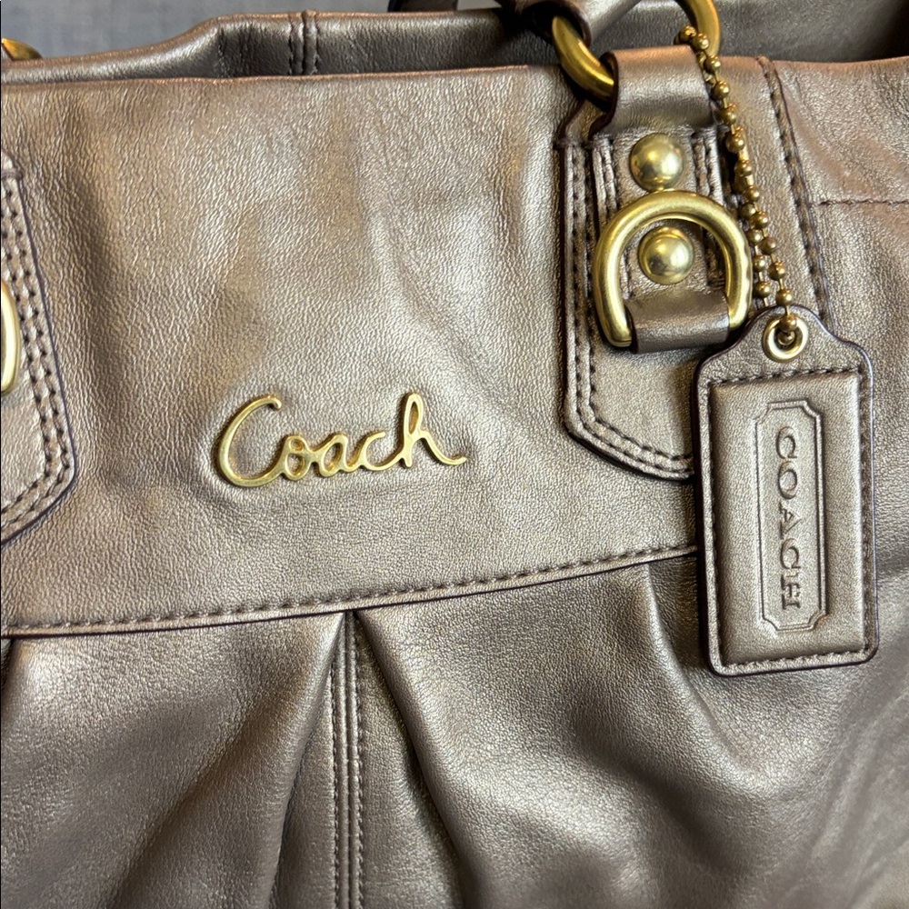 COACH Ashley Metallic Bronze Leather Carryall Satchel Bag (F15513) — NWOT - Picture 9 of 10